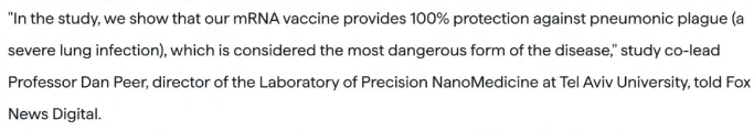Why did Tel Aviv only ever develop one single mRNA vaccine, and it happens to be in 2025 worlds only 100% effective vaccine against pneumonic plague?