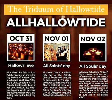 Will you be celebrating the Catholic tridium of Halloween, All Saints Day & All Souls Day ?