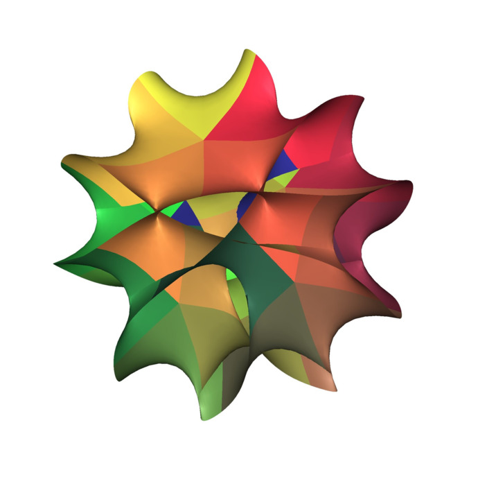 A 2D slice of a 6D Calabi–Yau quintic manifold.