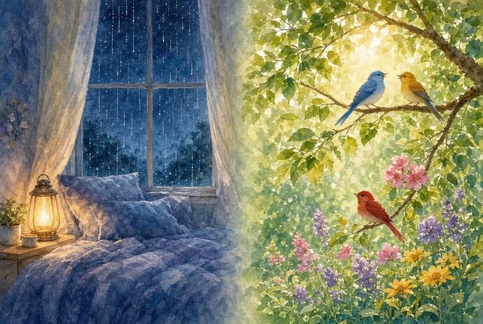 Do you prefer the sound of rain at night or birds singing in the morning 🌧️🌿 ?
