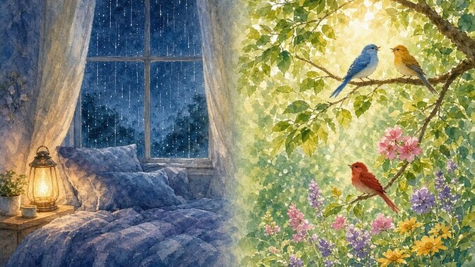 Do you prefer the sound of rain at night or birds singing in the morning 🌧️🌿 ?