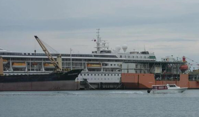 Cruise ship MV Odyssey, docked in Cambodia